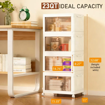 4-Tier Storage Bins with Wheels, 23QT Stackable & Collapsible