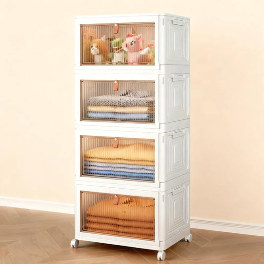 4-Tier Storage Bins with Wheels, 23QT Stackable & Collapsible