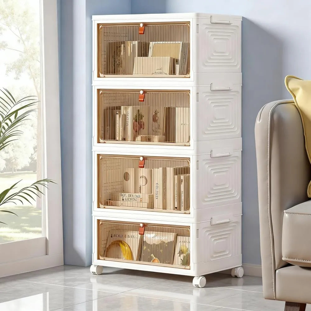 Magnetic Door Storage Bin, 4-Tier Wheeled & Foldable