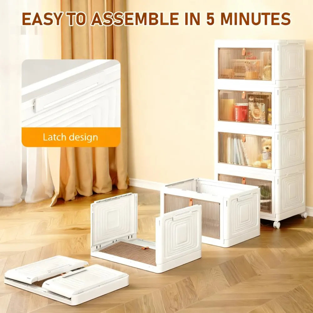 4-Tier Storage Bins with Wheels, 23QT Stackable & Collapsible