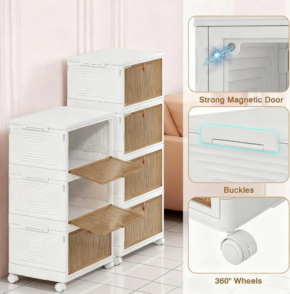 Magnetic Door Storage Bin, 4-Tier Wheeled & Foldable