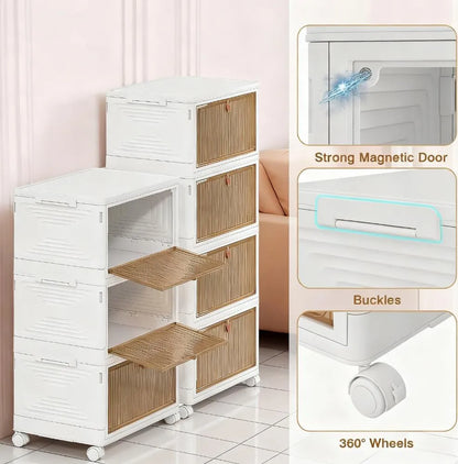 Magnetic Door Storage Bin, 4-Tier Wheeled & Foldable