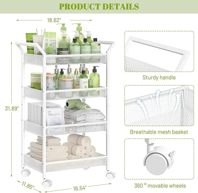 4-Tier Wheeled Storage Rack, Mobile Space-Saving Solution