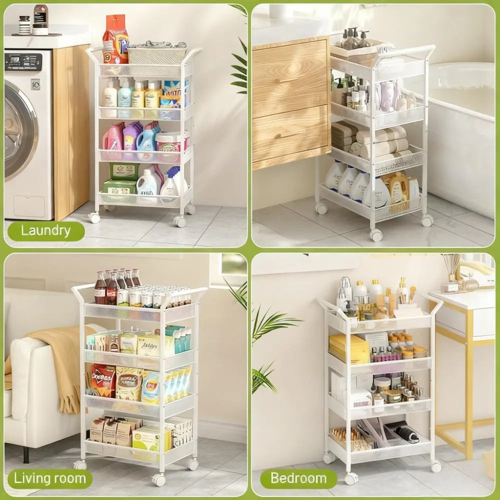 4-Tier Wheeled Storage Rack, Mobile Space-Saving Solution