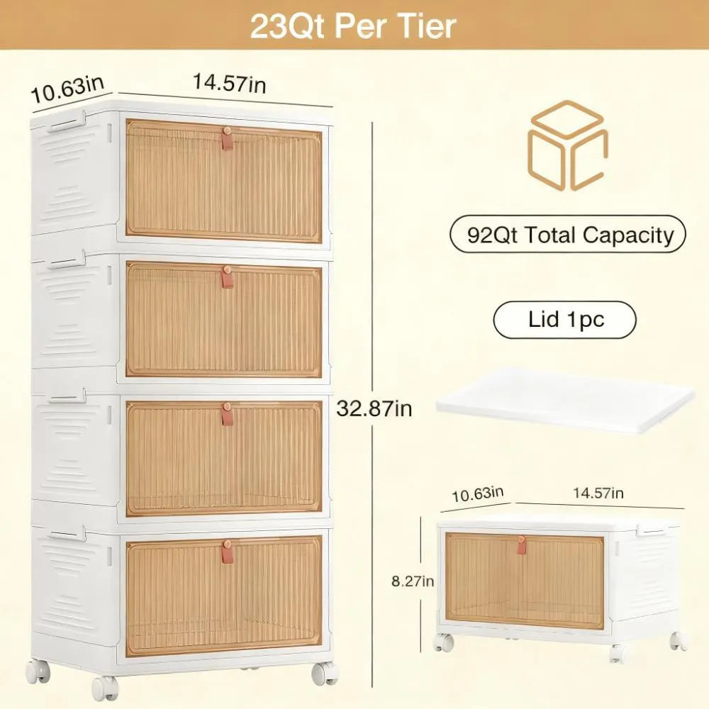 Magnetic Door Storage Bin, 4-Tier Wheeled & Foldable