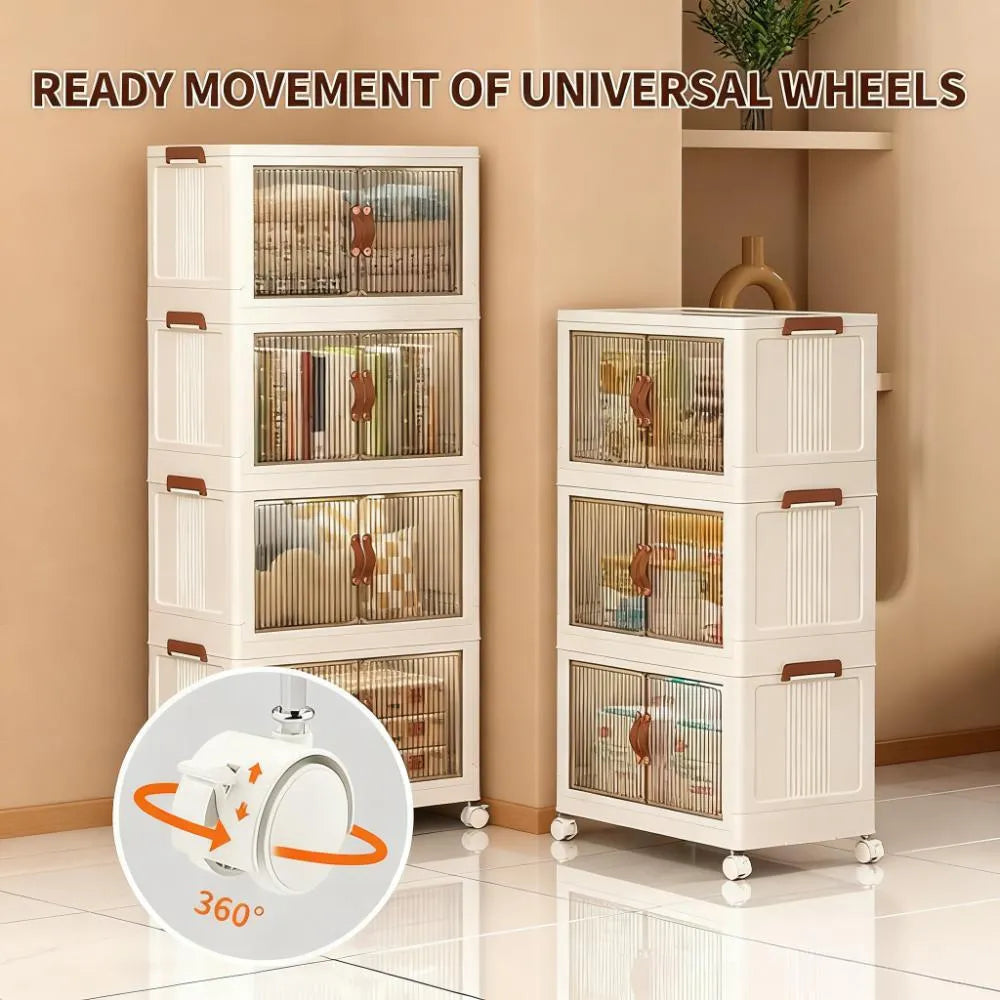 4-Tier Wheeled Storage Bin, Foldable & Large Capacity
