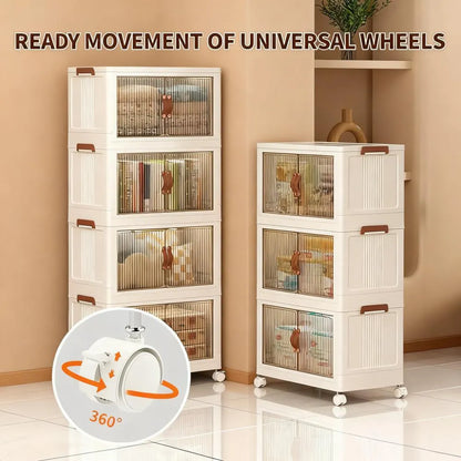 4-Tier Wheeled Storage Bin, Foldable & Large Capacity
