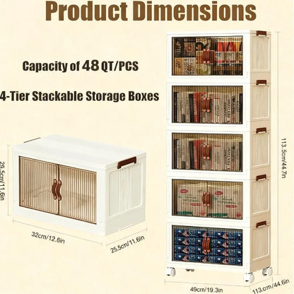4-Tier Wheeled Storage Bin, Foldable & Large Capacity